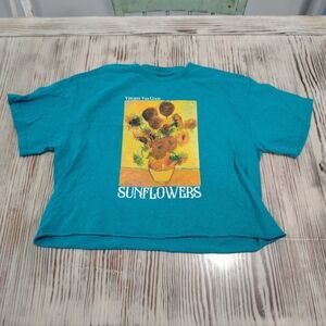 Teal Van Gogh Sunflowers Graphic Crop Tee